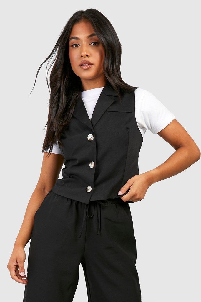 Womens Petite Collar Detail Waistcoat - Black - 6, Black