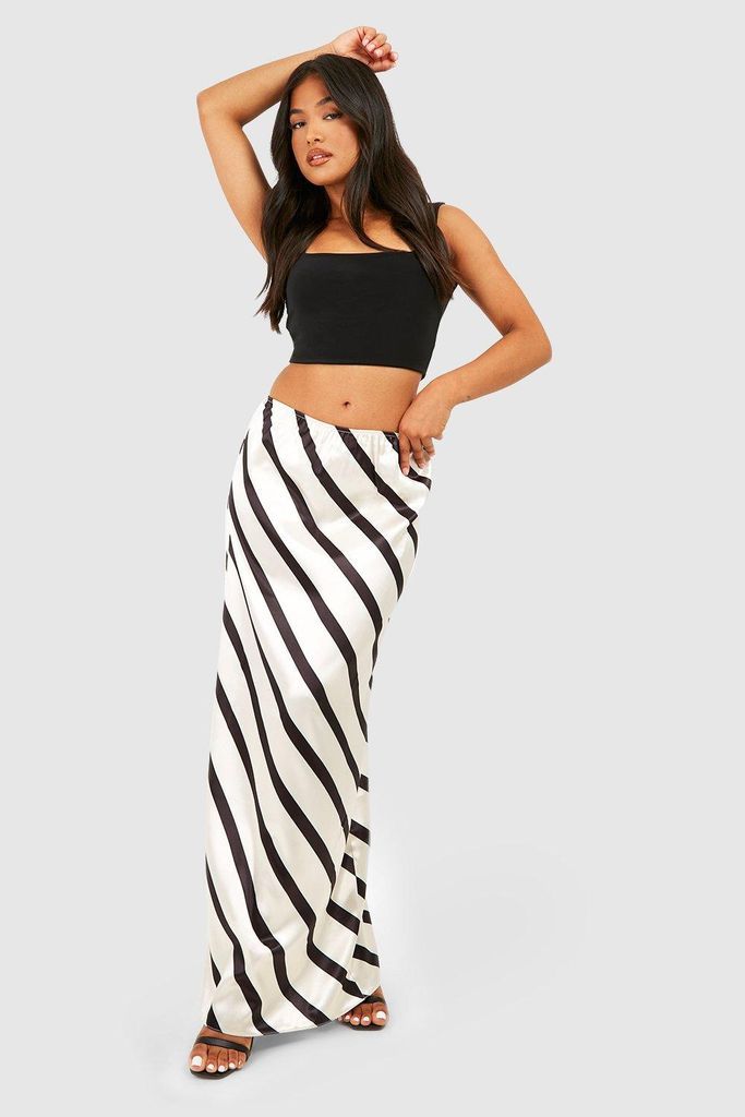 Womens Petite Striped Satin Slip Maxi Skirt - Beige - 6, Beige