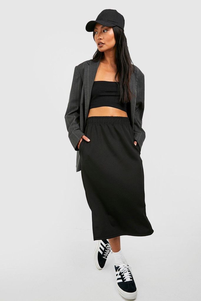 Womens Split Hem Tricot Midi Skirt - Black - 6, Black