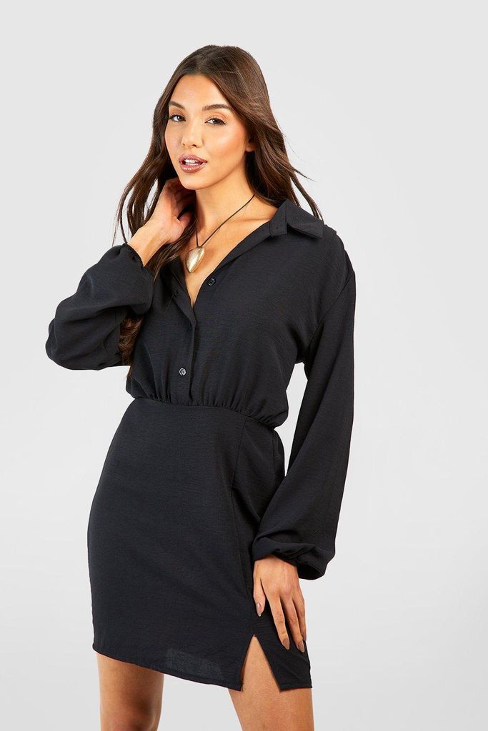 Womens Textured Fabric Split Detail Shirt Dress - Black - 8, Black