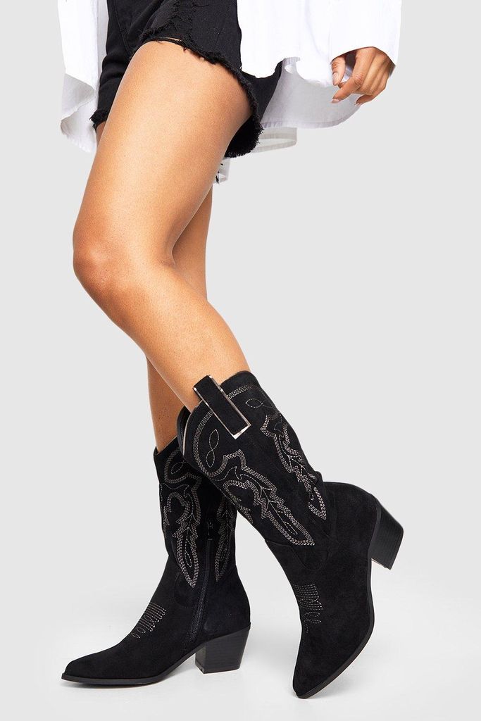 Womens Contrast Stitch Cowboy Western Boots - Black - 3, Black