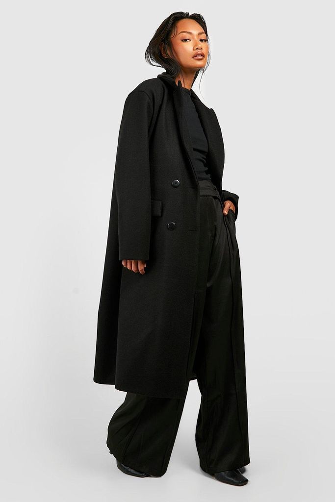 Womens Shoulder Pad Wool Look Coat - Black - 8, Black