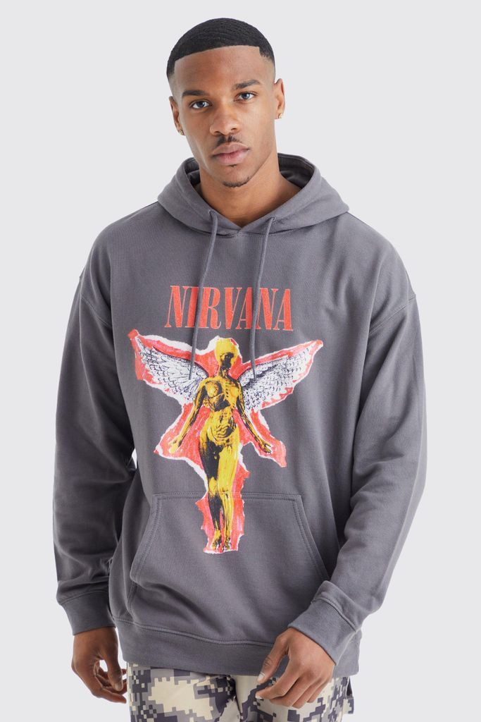 Men's Oversized Nirvana License Hoodie - Grey - S, Grey