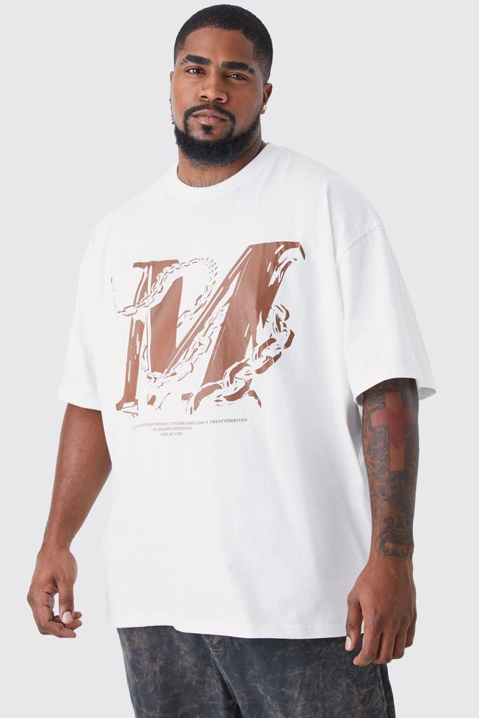 Men's Plus Oversized Chain Print T-Shirt - White - Xxxl, White