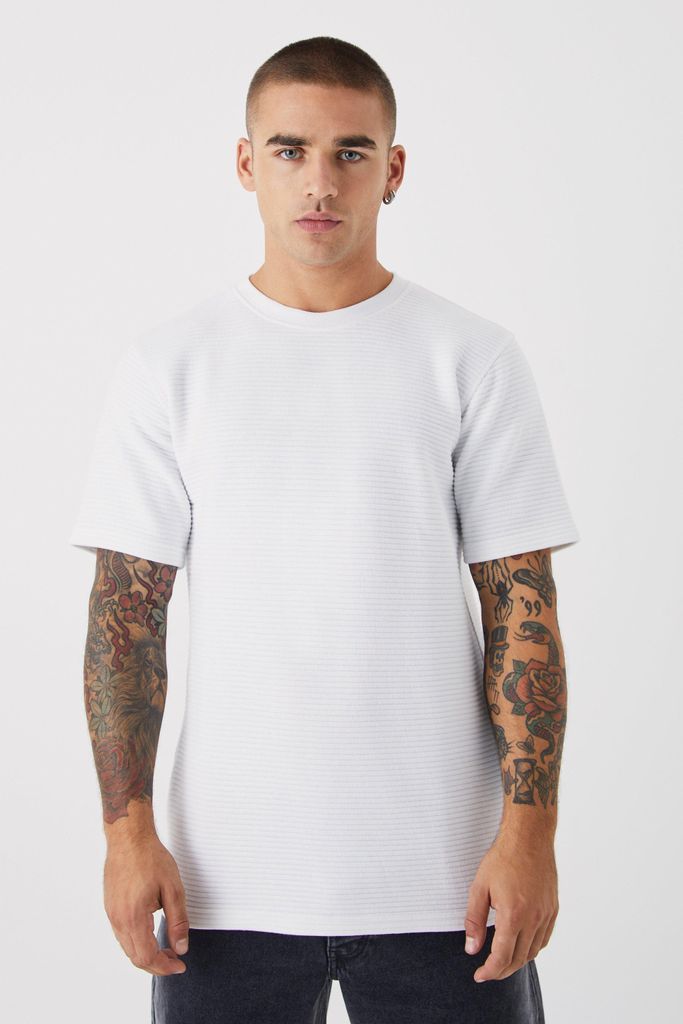 Men's Slim Fit Ribbed Jersey T-Shirt - White - S, White