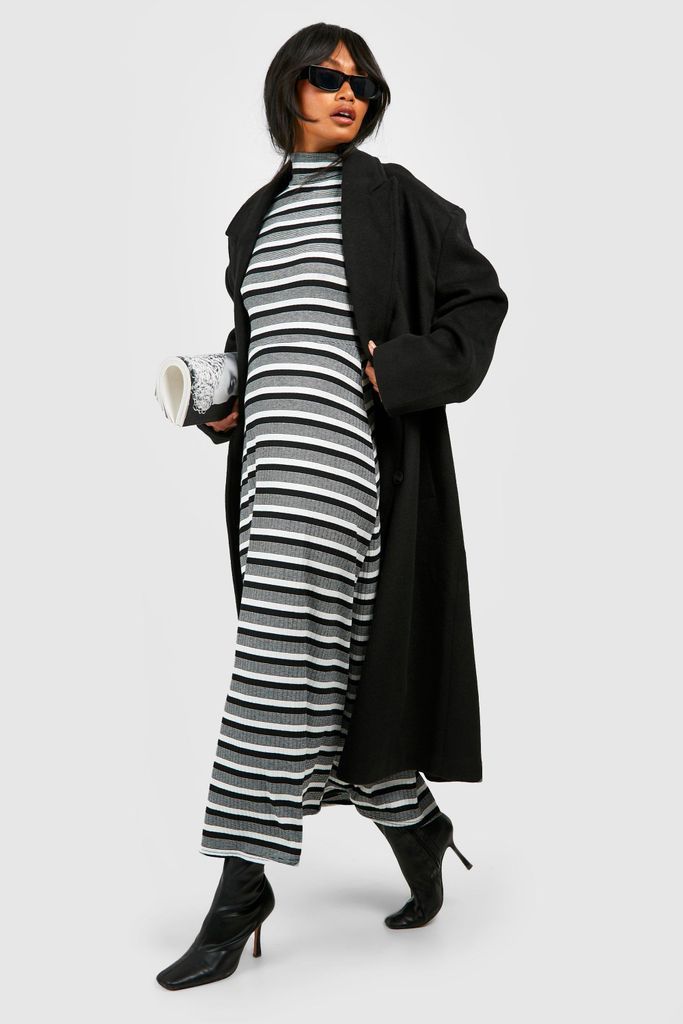 Womens Multi Stripe Roll Neck Midaxi Dress - Grey - 8, Grey