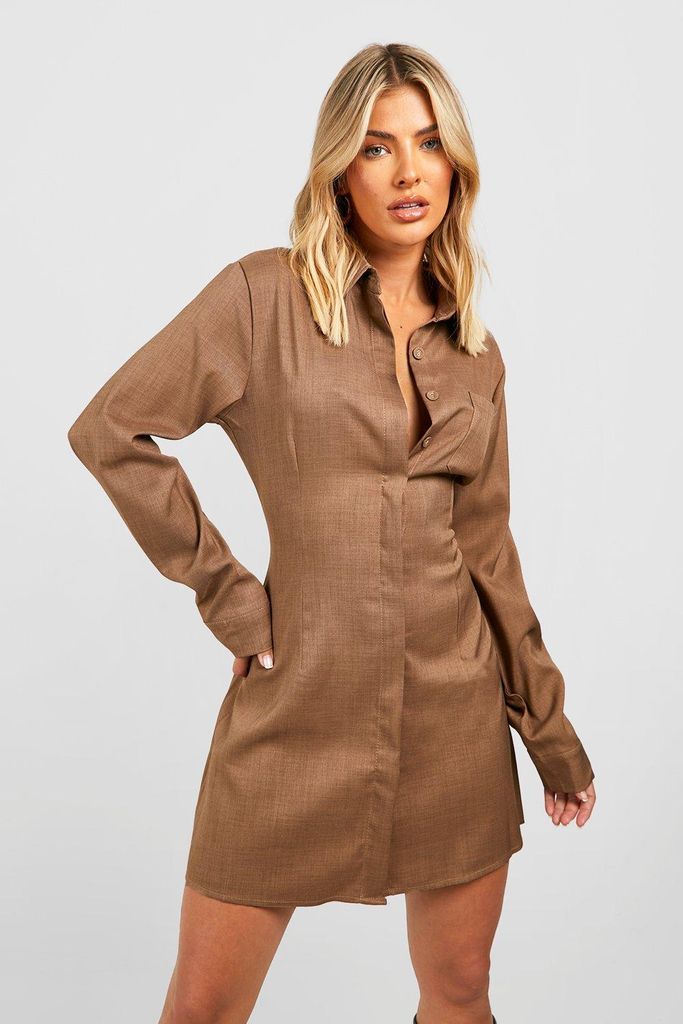 Womens Utility Fitted Shirt Dress - Brown - 8, Brown