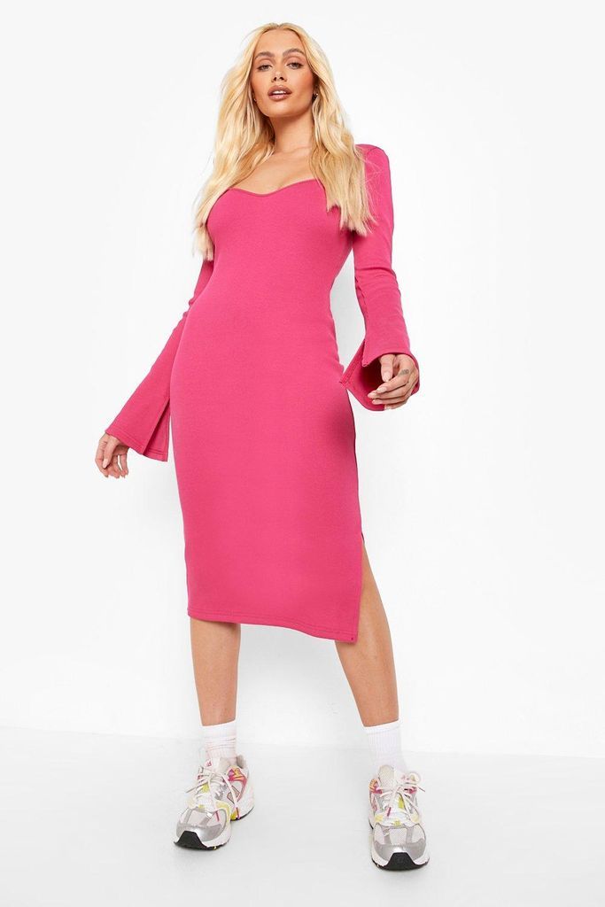 Womens Premium Rib Split Sleeve Midi Dress - Pink - 8, Pink