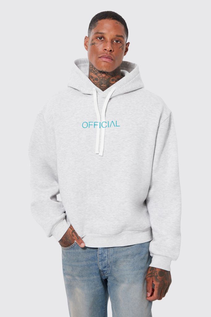 Men's Oversized Boxy Embroidered Drawcord Hoodie - Grey - S, Grey