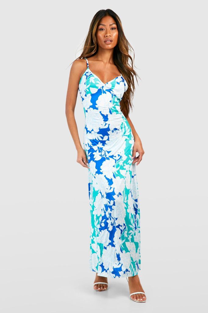 Womens Floral Strappy Maxi Slip Dress - Blue - 10, Blue