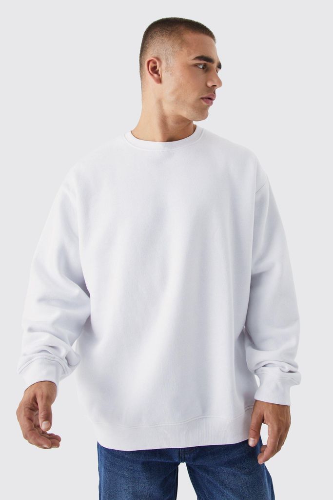 Men's Basic Oversized Crew Neck Sweatshirt - White - S, White
