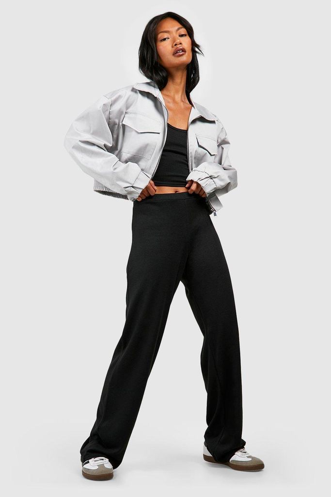 Womens Super Soft Marl Mid Rise Straight Leg Trouser - Black - 6, Black