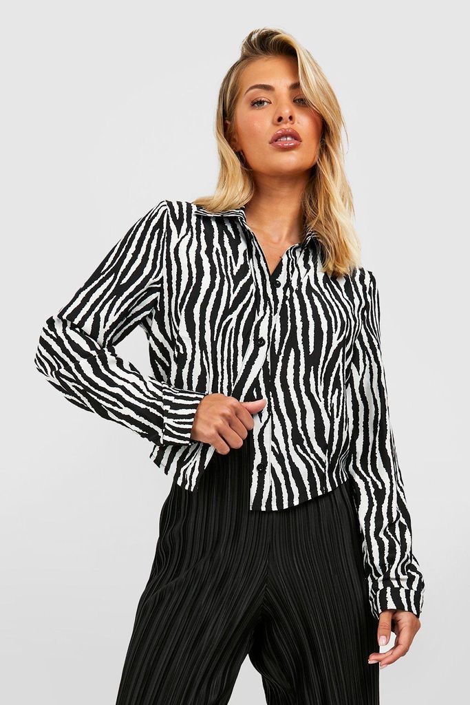 Womens Zebra V Hem Crop Shirt - Black - 6, Black