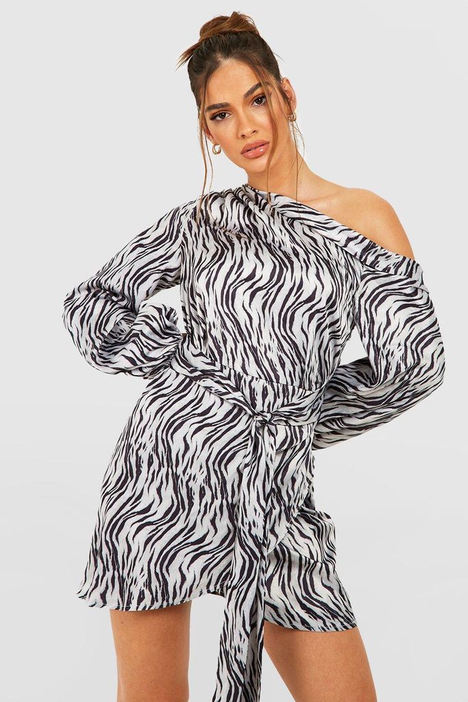 Womens Zebra Wrap Mini Dress - Black - 8, Black