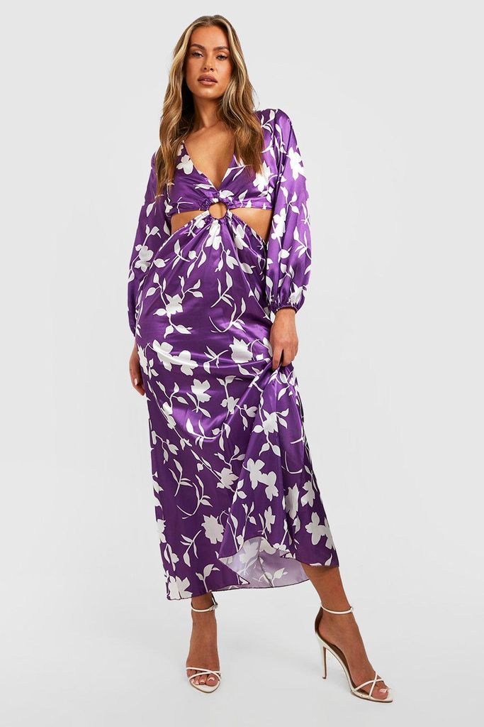 Womens Floral Cut Out Maxi Dress - Purple - 10, Purple