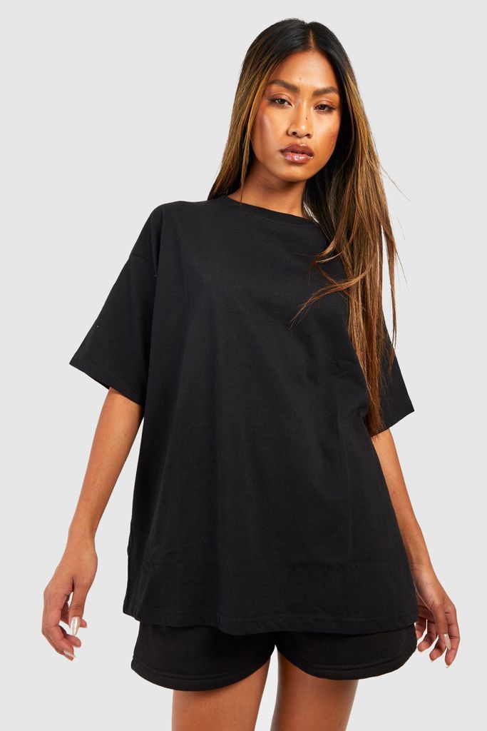 Womens Basic Cotton Oversized T-Shirt - Black - 6, Black