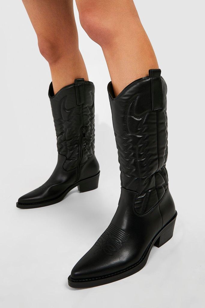 Womens Tab Detail Cowboy Western Boots - Black - 3, Black