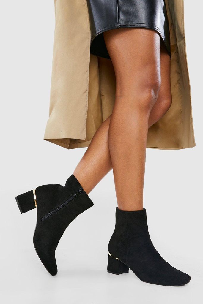 Womens Wide Fit Hardware Detail Block Heel Boots - Black - 7, Black