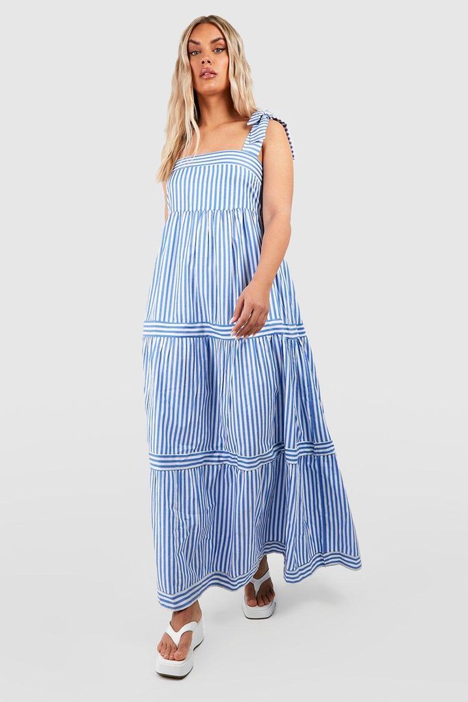 Womens Plus Stripe Tie Strap Maxi Dress - Blue - 28, Blue