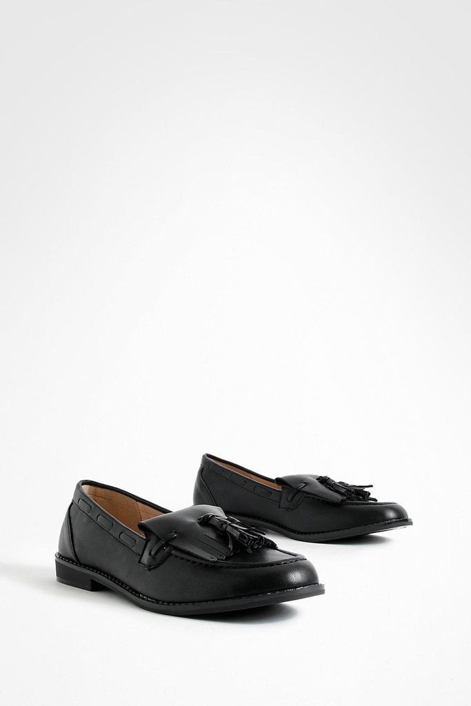 Womens Tassel Detail Loafers - Black - 3, Black