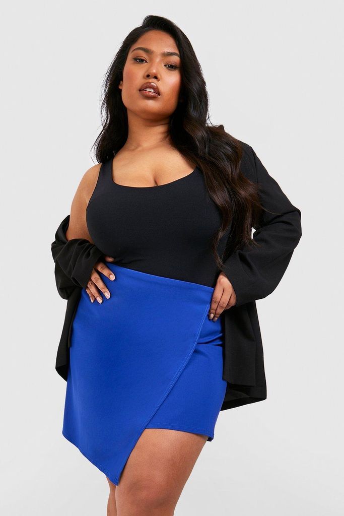 Womens Plus Wrap Detail Mini Skirt - Blue - 26, Blue