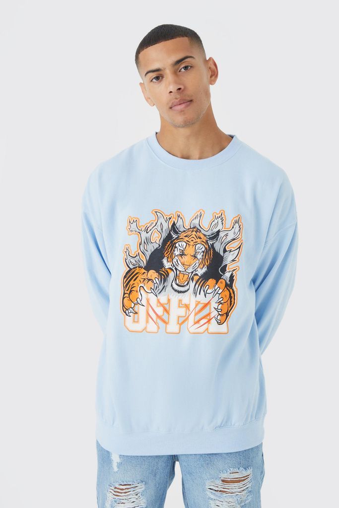 Men's Oversized Offcl Tiger Graphic Sweatshirt - Blue - S, Blue