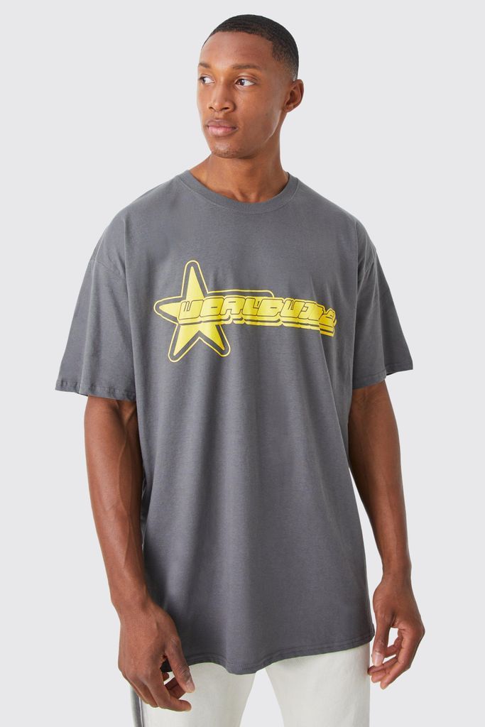 Men's Oversized Star Worldwide T-Shirt - Grey - S, Grey