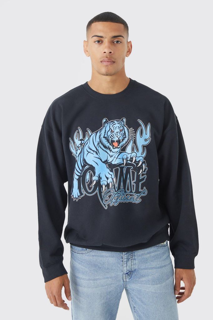 Men's Oversized Tiger Graphic Sweatshirt - Black - S, Black
