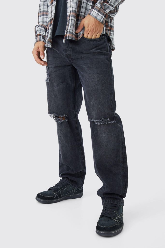 Men's Relaxed Rigid Rip & Repair Jeans - Black - 28R, Black