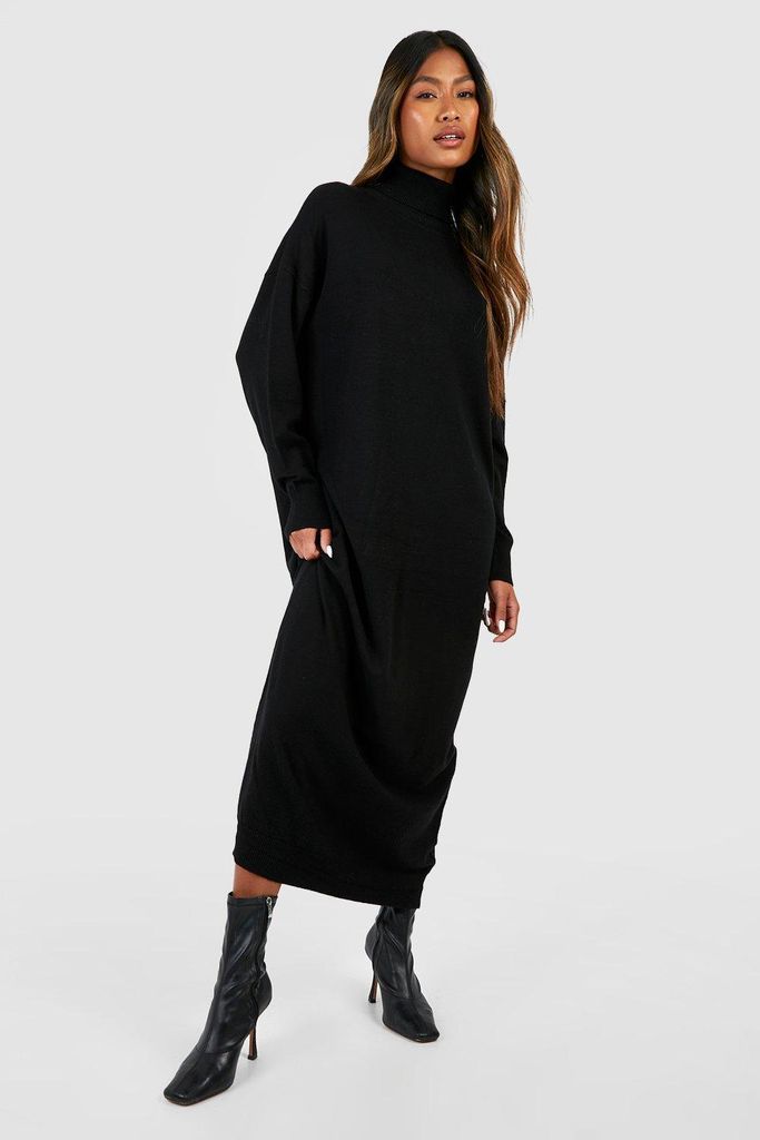 Womens Fine Knit Roll Neck Knitted Midaxi Dress - Black - 8, Black