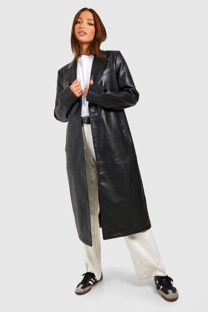 Womens Tall Faux Leather Longline Jacket - Black - 6, Black