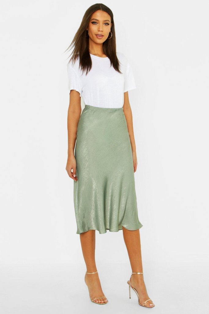 Womens Tall Bias Cut Satin Midi Skirt - Green - 10, Green