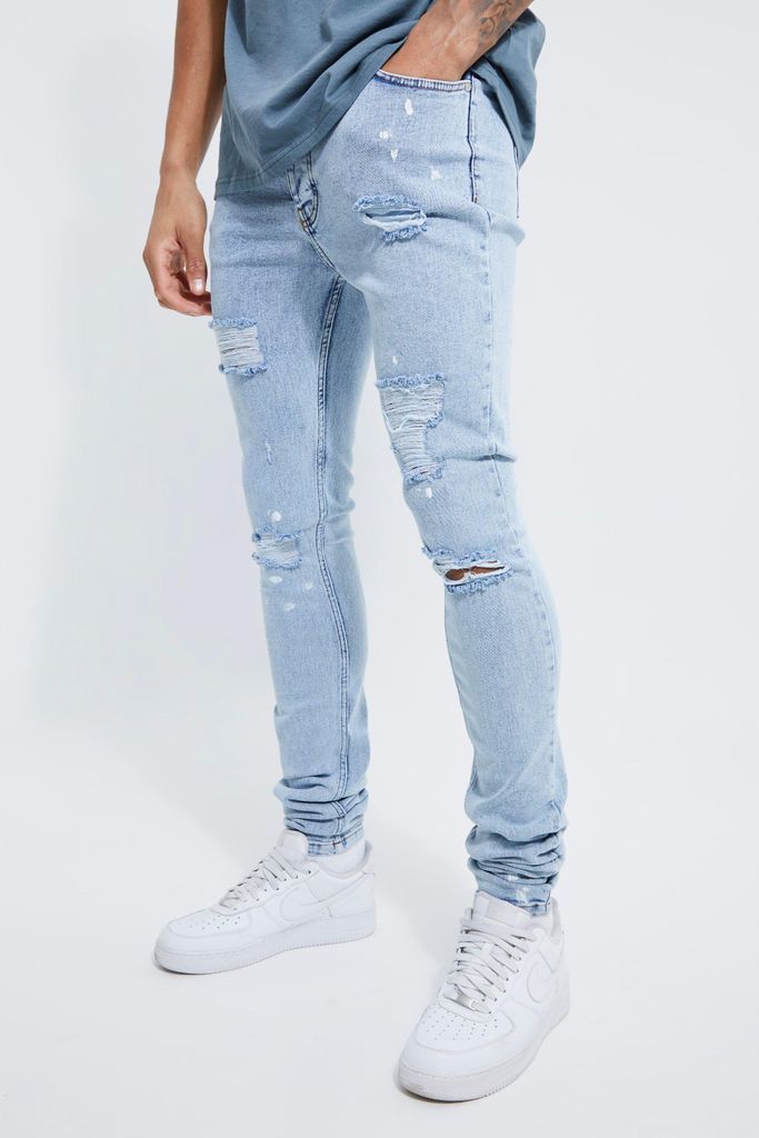 Men's Tall Super Skinny Ripped Paint Splatter Jeans - Blue - 34, Blue