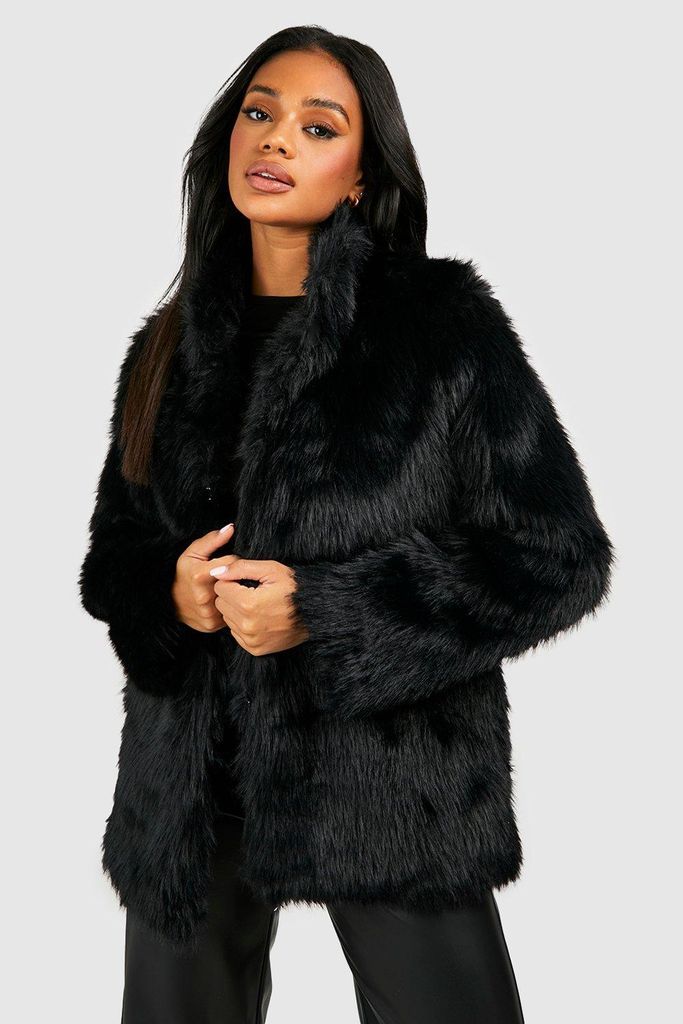 Womens Luxe Faux Fur Coat - Black - 8, Black