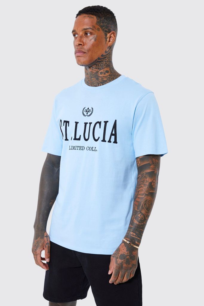 Men's St Lucia Embroidered Badge T-Shirt - Blue - S, Blue