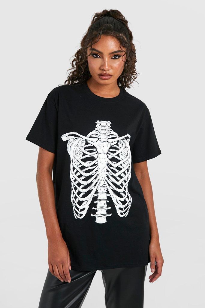 Womens Tall Skeleton Rib Cage Halloween T-Shirt - Black - S, Black
