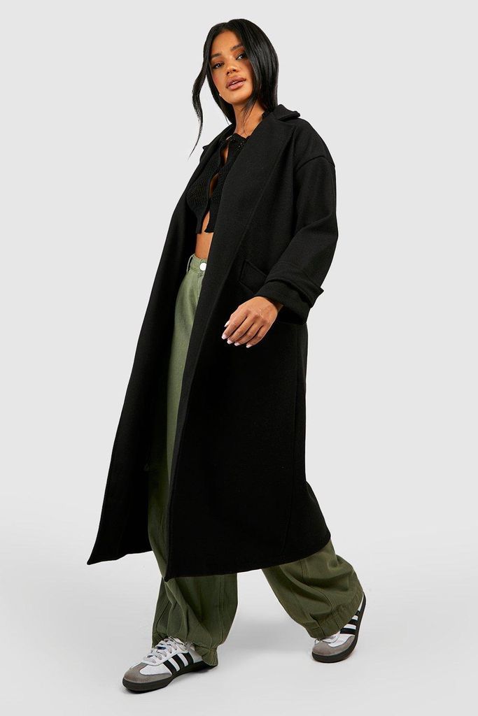 Womens Wool Look Longline Coat - Black - 8, Black