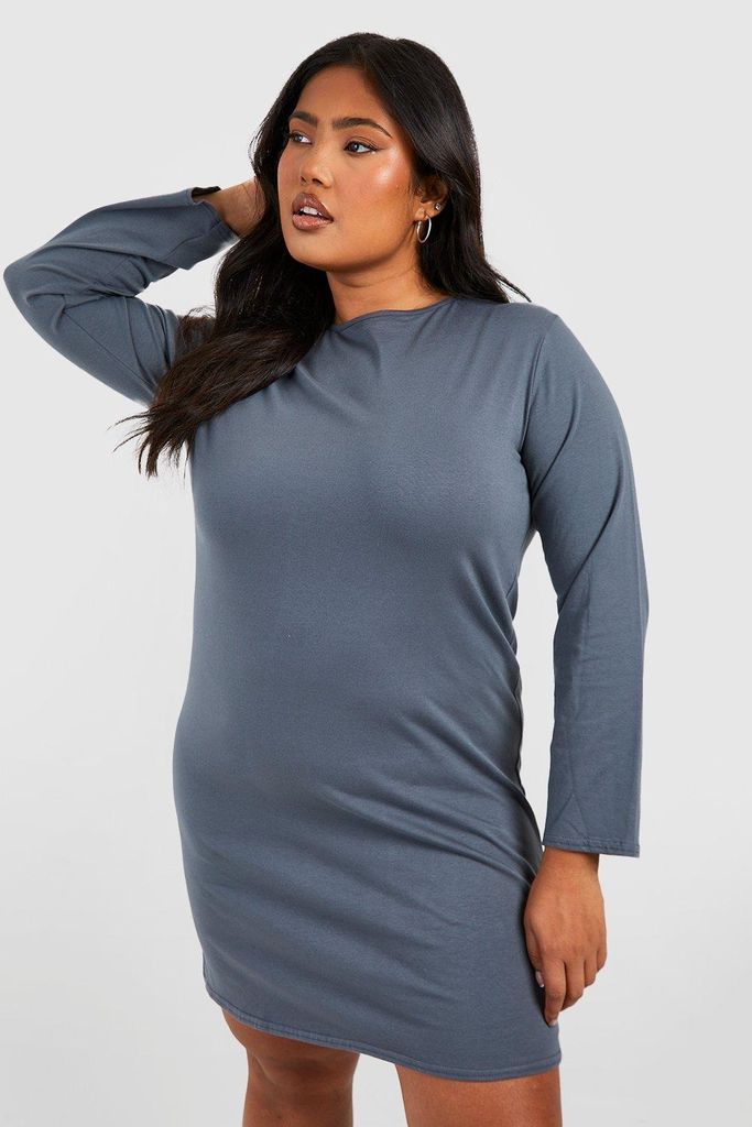 Womens Plus Cotton Long Sleeve Split T-Shirt Dress - Grey - 16, Grey