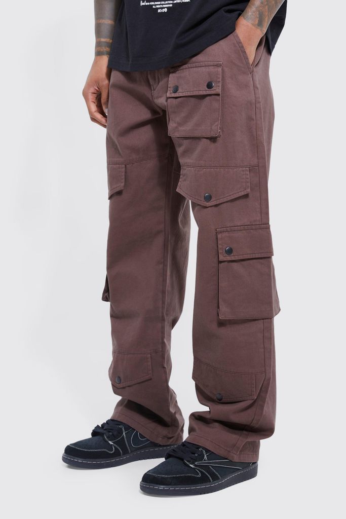 Men's Fixed Waistband Relaxed Fit Cargo Trousers - Brown - 28, Brown
