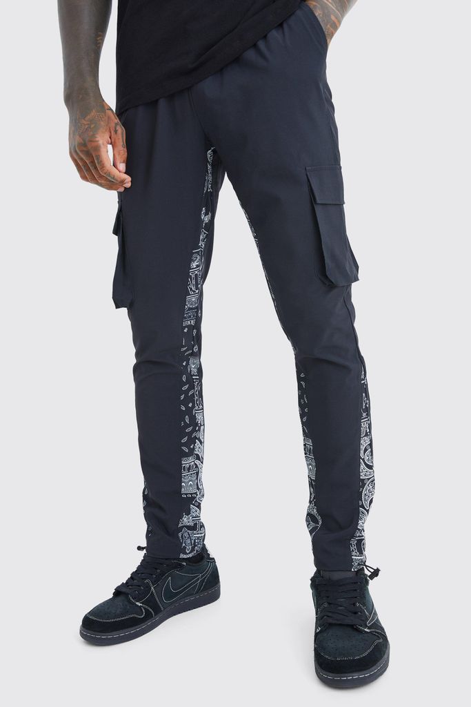 Men's Skinny Gusset Cargo Bandanna Trouser - Black - S, Black