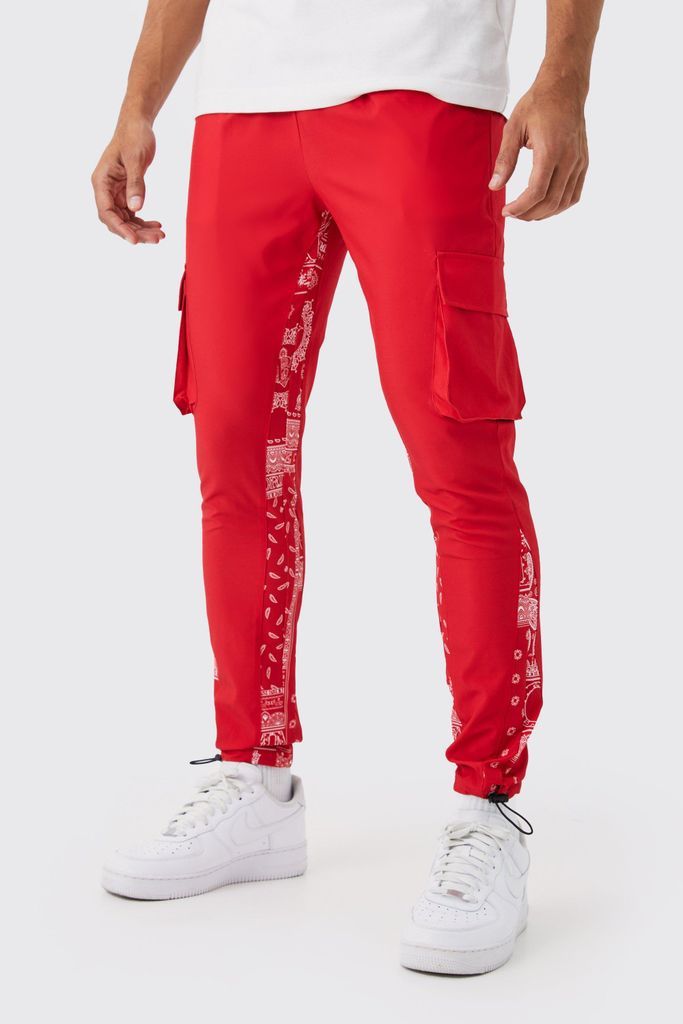 Men's Skinny Gusset Cargo Bandanna Trouser - Red - S, Red