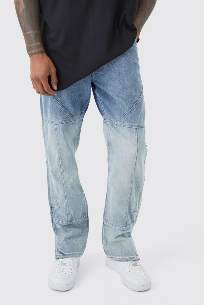 Men's Straight Rigid Panelled Ombre Zip Hem Jeans - Grey - 28R, Grey