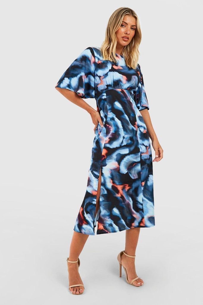 Womens Abstract Print Midi Dress - Blue - 8, Blue