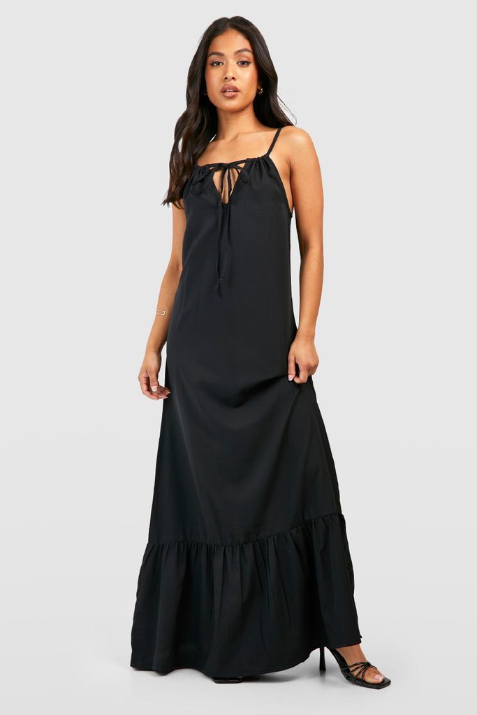 Womens Petite Keyhole Tiered Maxi Dress - Black - 6, Black