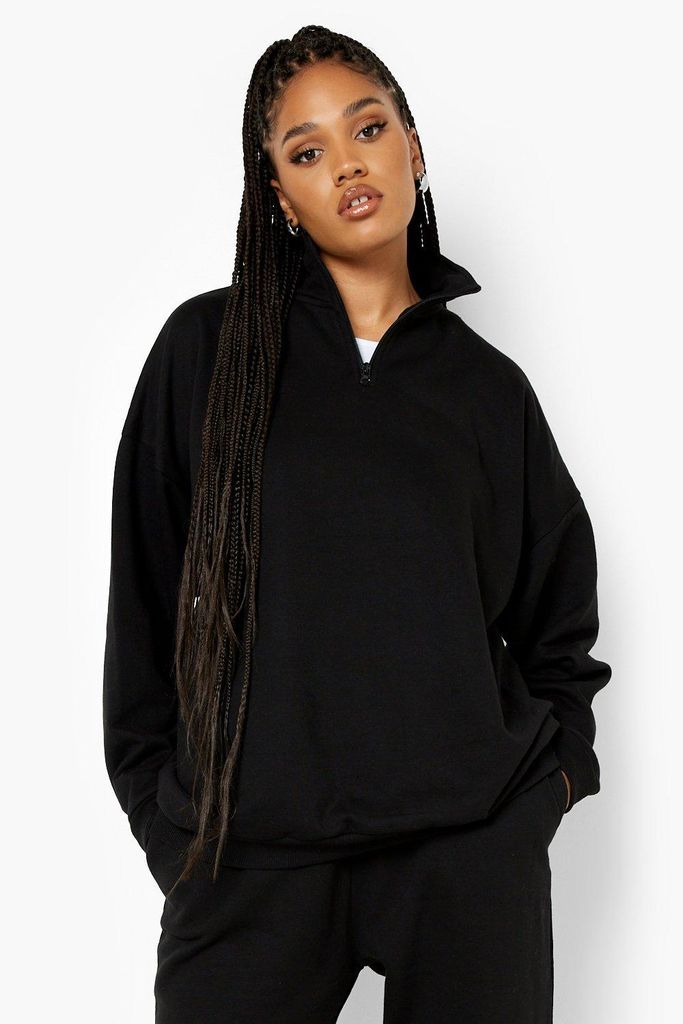 Womens Plus Oversized Half Zip Sweatshirt - Black - 16, Black