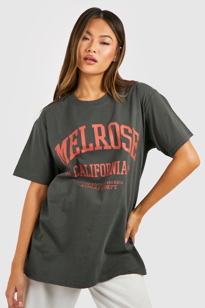 Womens Oversized Melrose Print T-Shirt - Grey - S, Grey