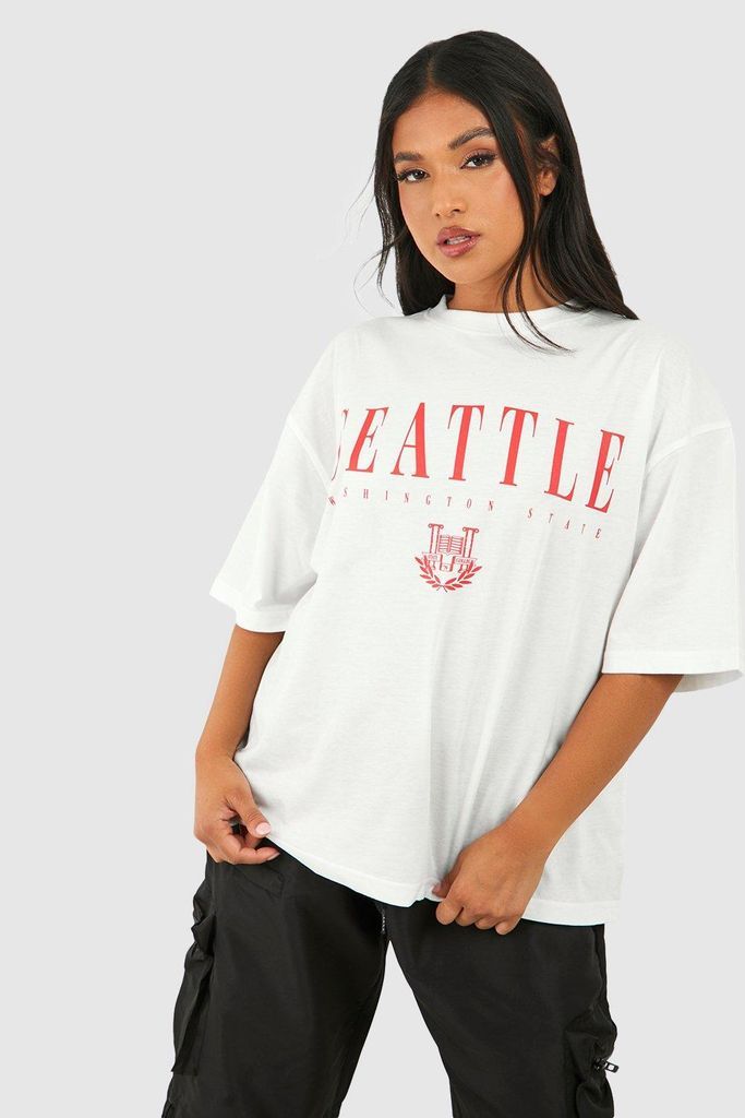 Womens Petite Seattle Slogan T-Shirt - Cream - S, Cream