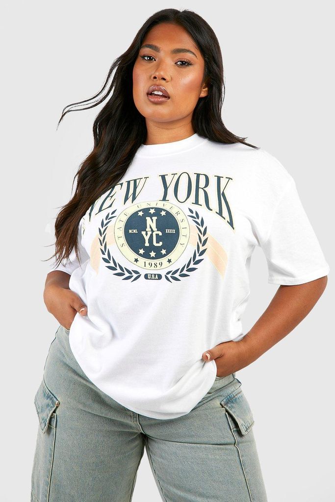 Womens Plus New York Printed T-Shirt - White - 18, White