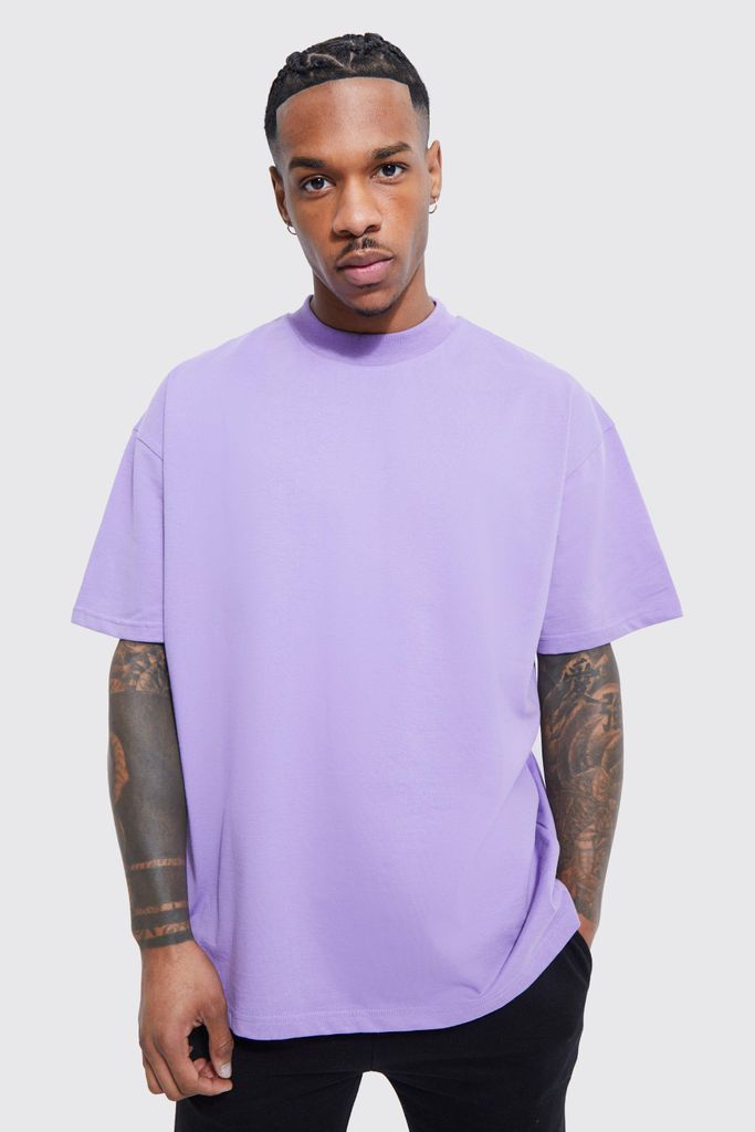 Men's Oversized Extended Neck Heavy T-Shirt - Purple - S, Purple