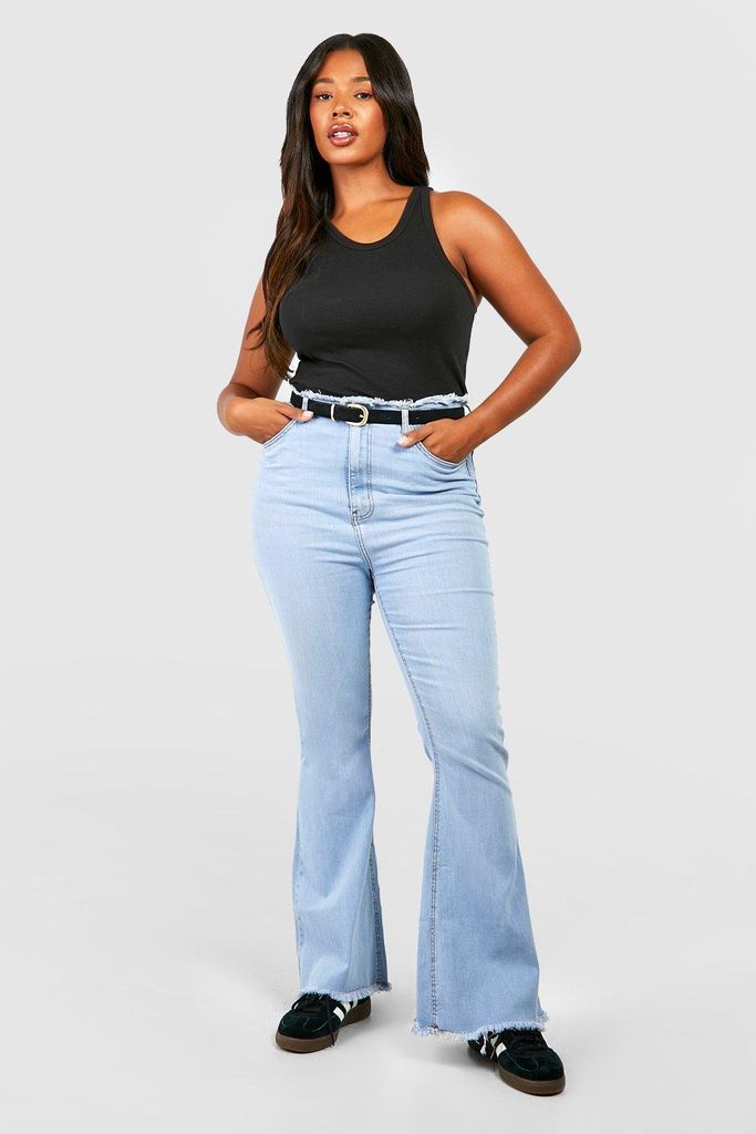 Womens Plus Basic High Rise Flared Jeans - Blue - 16, Blue